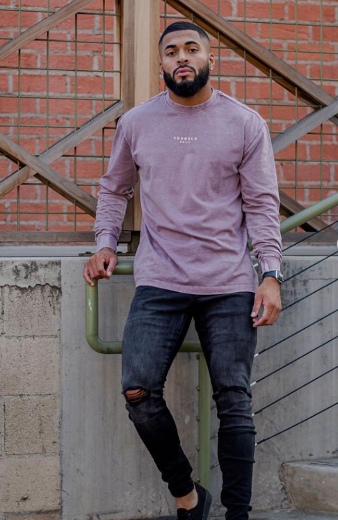 Pink-Acid Wash YoungLA Long Sleeve Tee Wavy