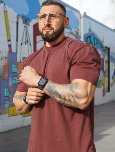 YoungLA Mens Relaxed Fit Drop Shoulder Short Sleeve Crew Neck T-Shirt | Gym Style | 409 Brown Wash