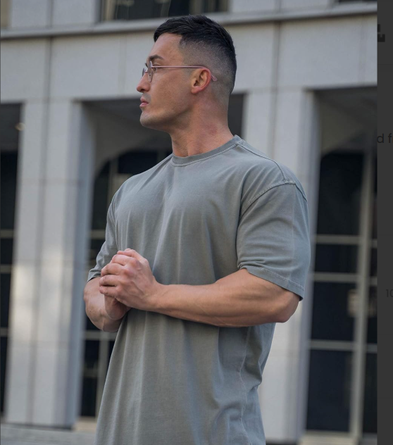 YoungLA Mens Relaxed Fit Drop Shoulder Short Sleeve Crew Neck T-Shirt | Gym Style | 409 Grey