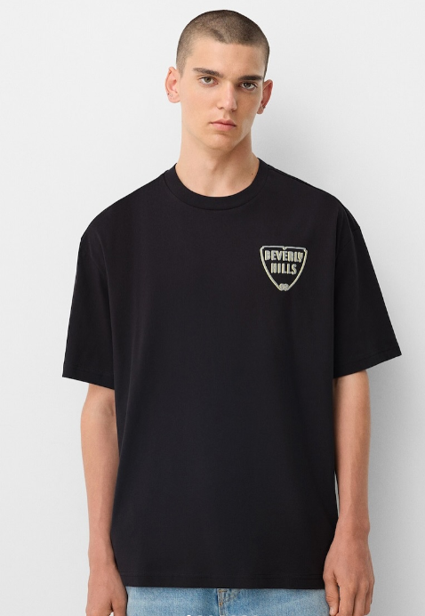 Bershka Short Sleeved Embroidered Relax Fit Tshirt