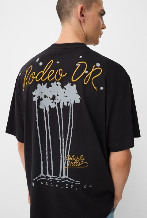 Bershka Short Sleeved Embroidered Relax Fit Tshirt