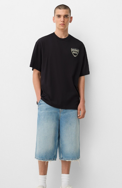 Bershka Short Sleeved Embroidered Relax Fit Tshirt