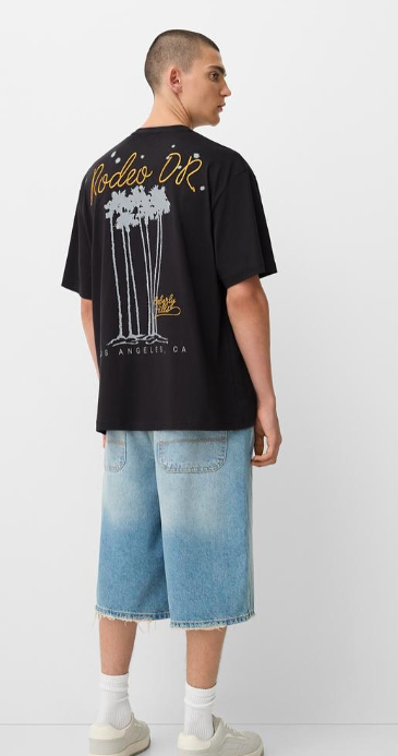 Bershka Short Sleeved Embroidered Relax Fit Tshirt