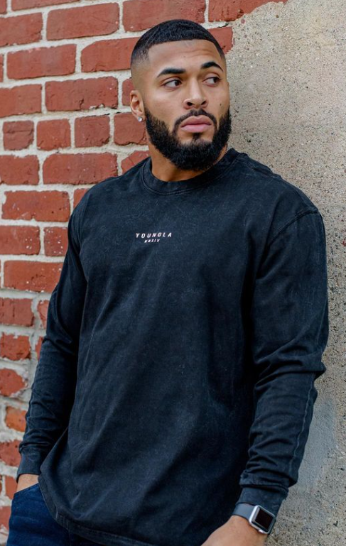 Black-Acid Wash YoungLA Long Sleeve Tee Wavy