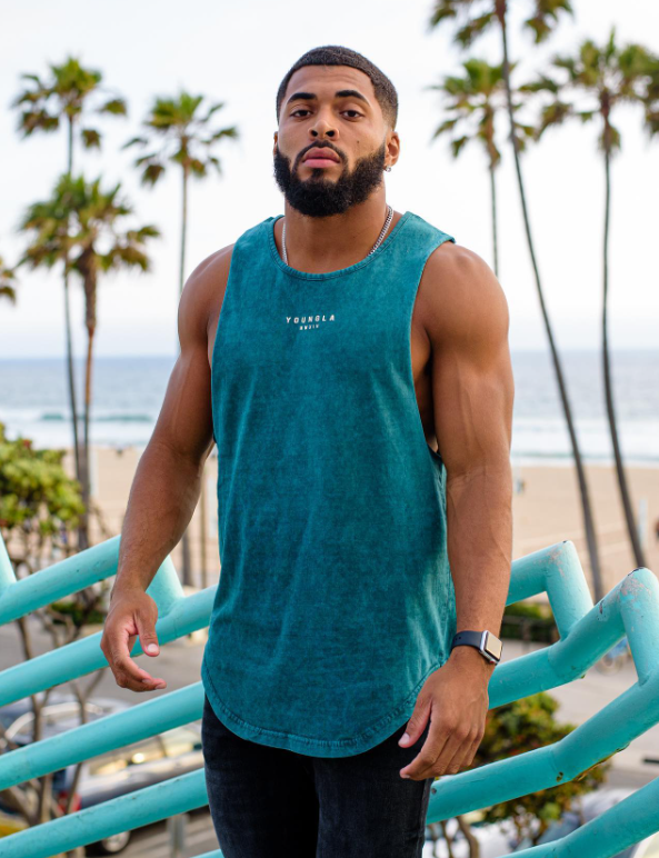 Teal-Acid Wash YoungLA Cut Off Tank Wavy