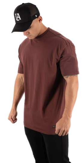 YoungLA Mens Relaxed Fit Drop Shoulder Short Sleeve Crew Neck T-Shirt | Gym Style | 409 Brown Wash