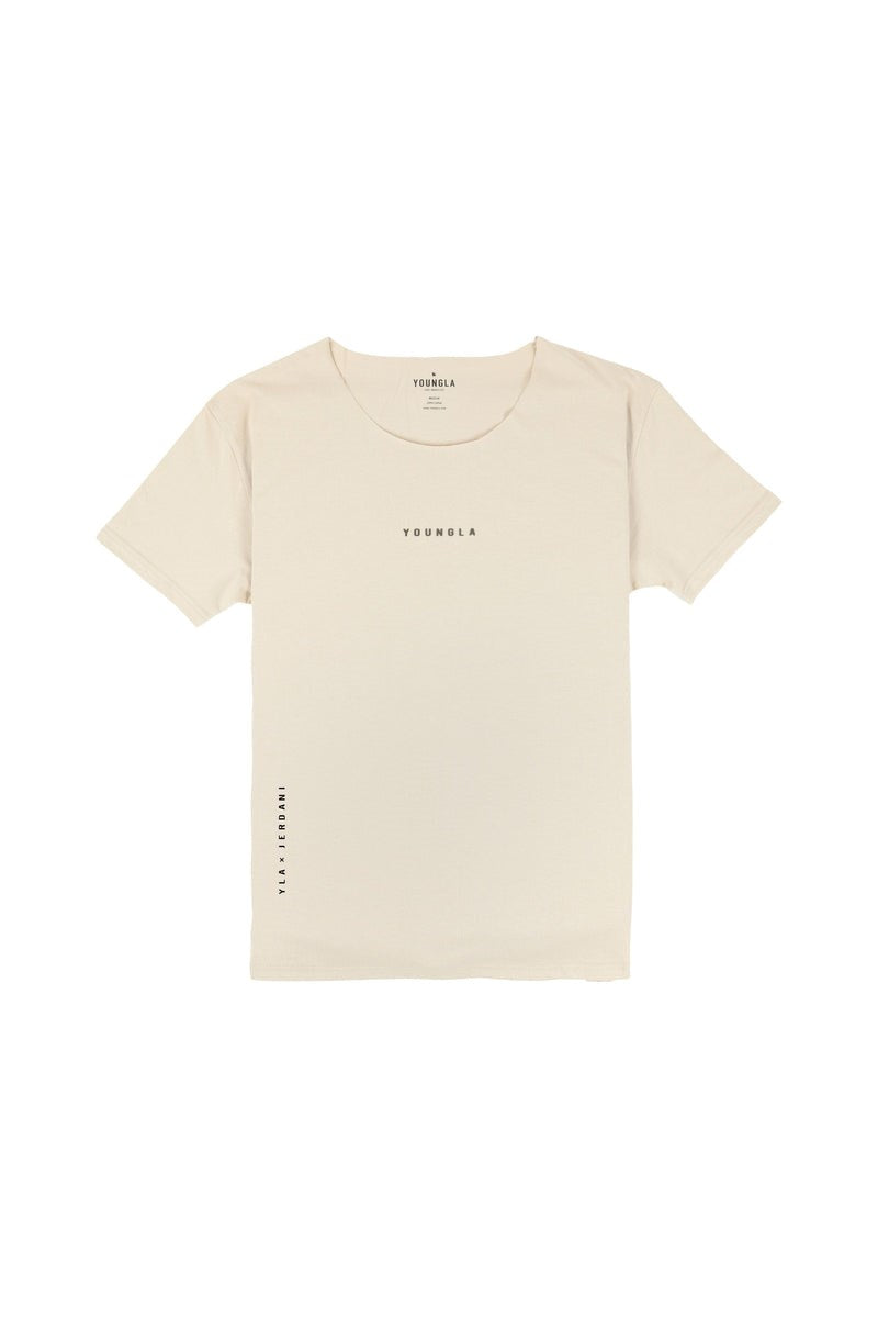 YoungLA 447 Wide Neck Tan Raw Cut Tee