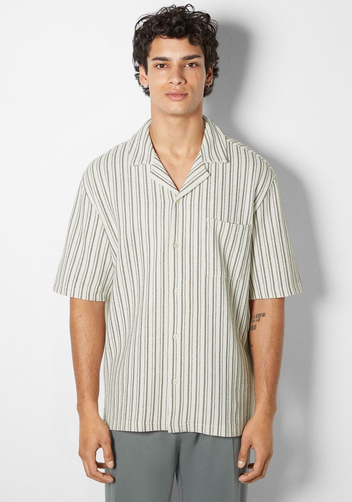 Bershka Shirts Olive Stripe