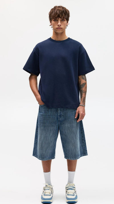 Pull & Bear CROPPED  Basic T-shirt  Navy Blue