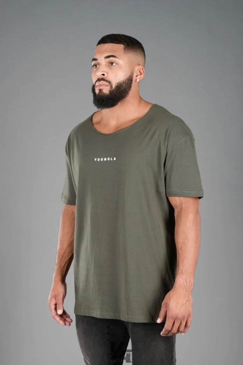 YoungLA 447 Wide neck Raw Cut Tee Forest Green