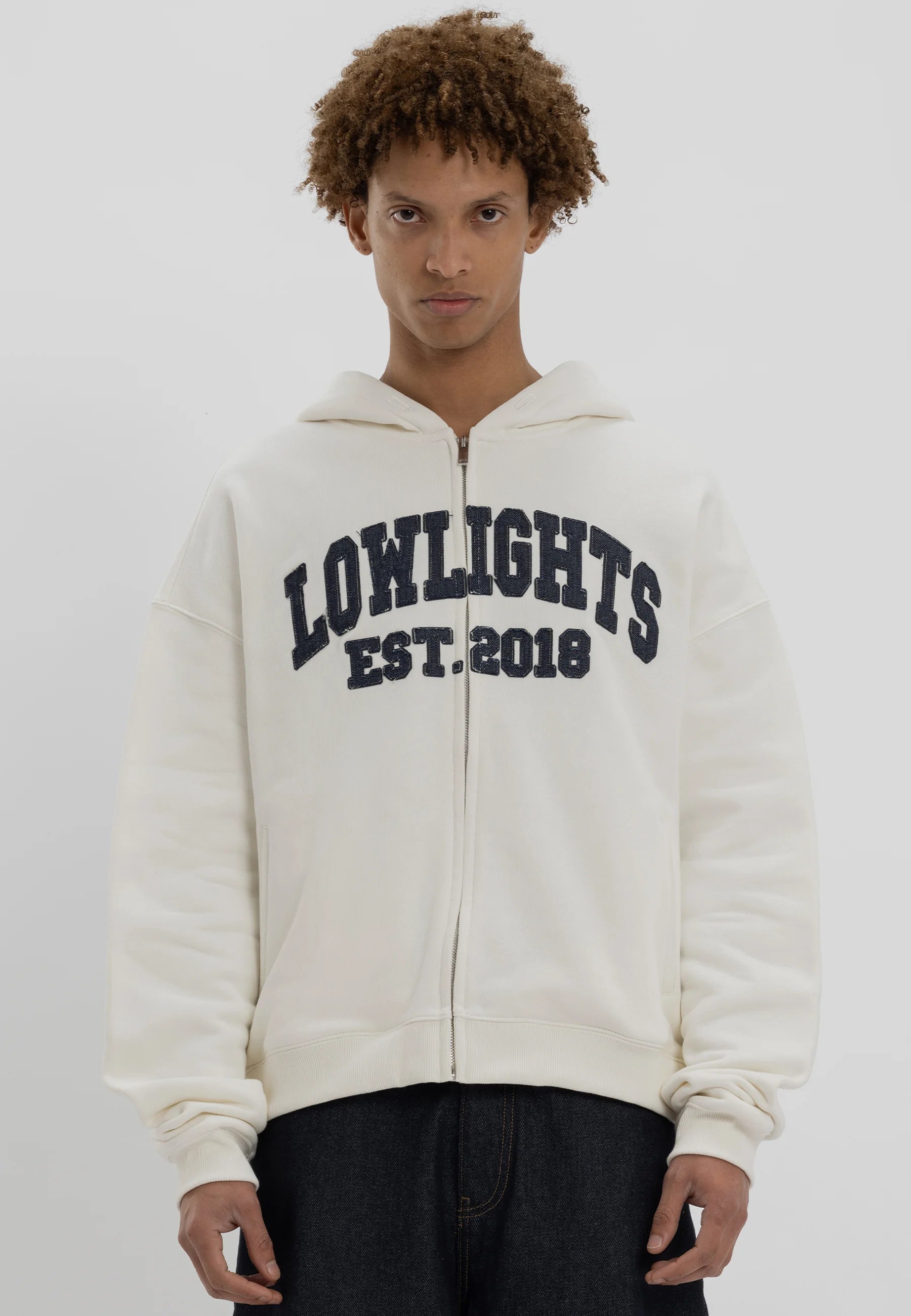 H4_COLLEGE PATCHED ZIP HOODIE - Zip-up sweatshirt - ecru