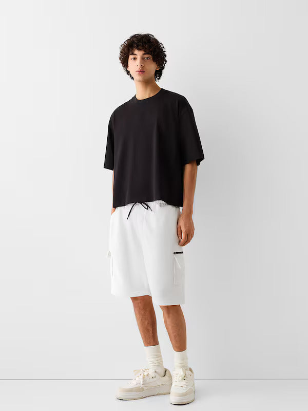 Bershka plush Cargo bermuda Shorts White