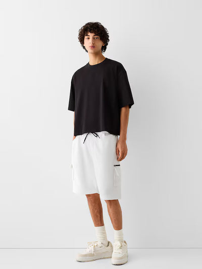 Bershka plush Cargo bermuda Shorts White