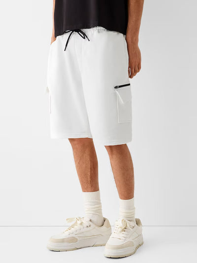 Bershka plush Cargo bermuda Shorts White