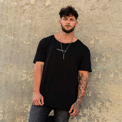 YoungLA 447 Wide Neck Black Raw Cut Tee