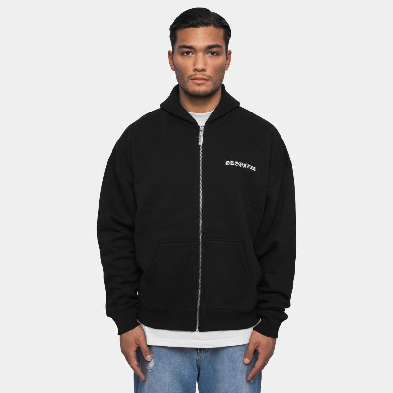 H19_Dropsize Super Heavy Oversize New Logo Zip Hoodie Black