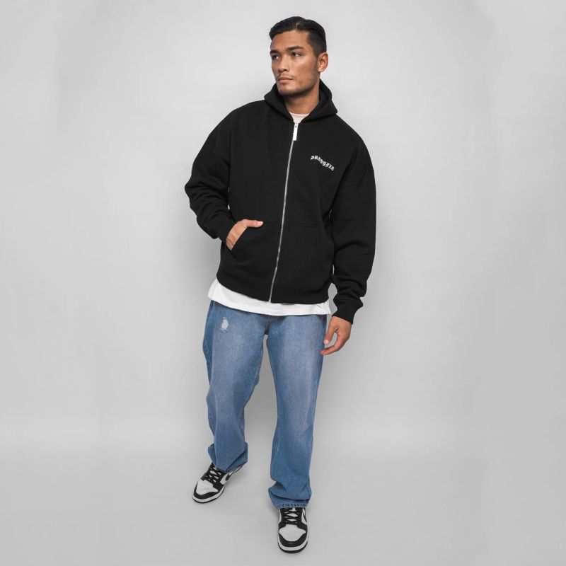 H19_Dropsize Super Heavy Oversize New Logo Zip Hoodie Black