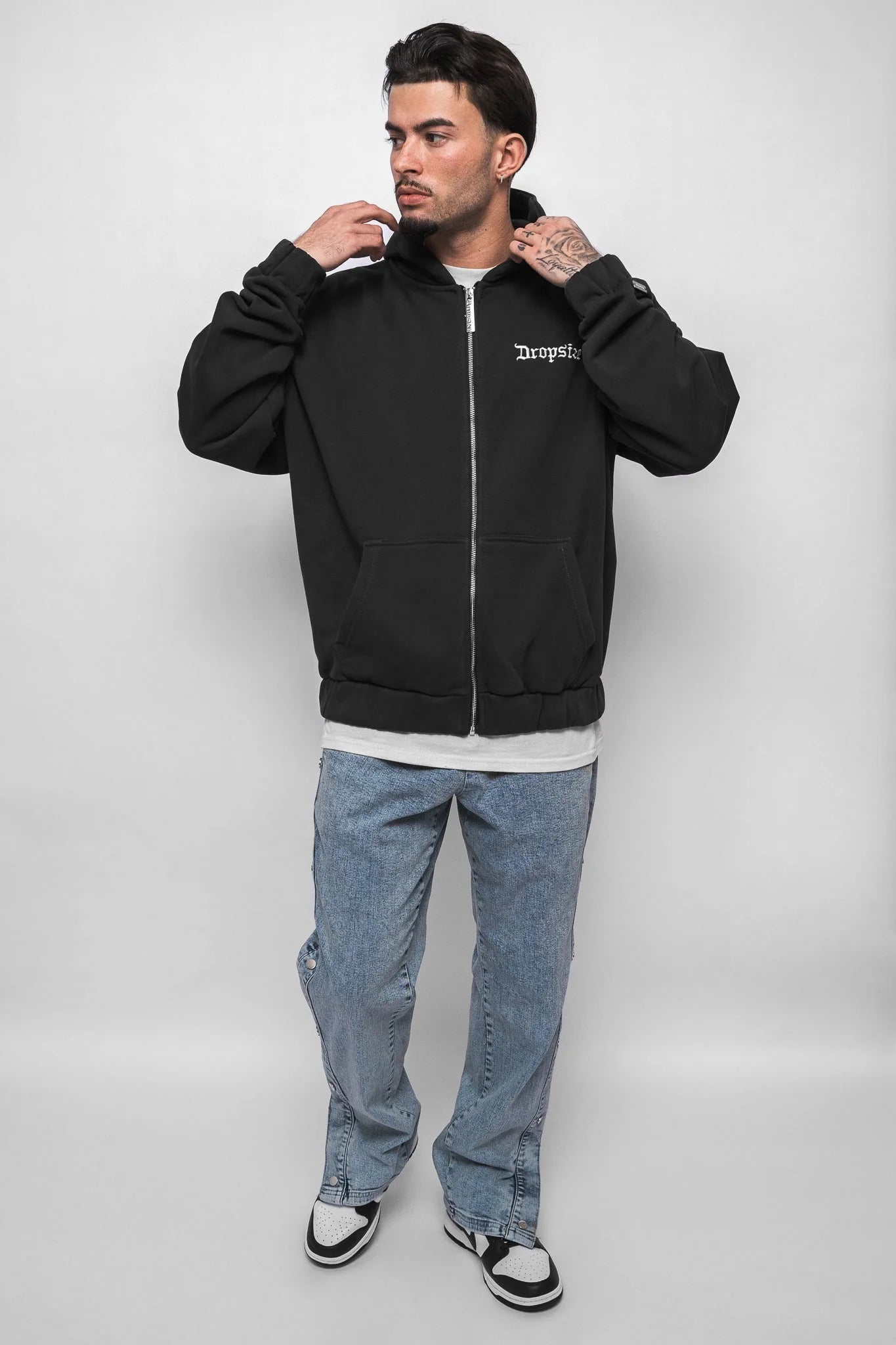 H12_SUPER HEAVY OVERSIZE BLANK ZIP HOODIE WASHED BLACK