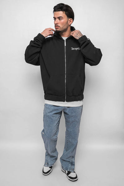 H12_SUPER HEAVY OVERSIZE BLANK ZIP HOODIE WASHED BLACK