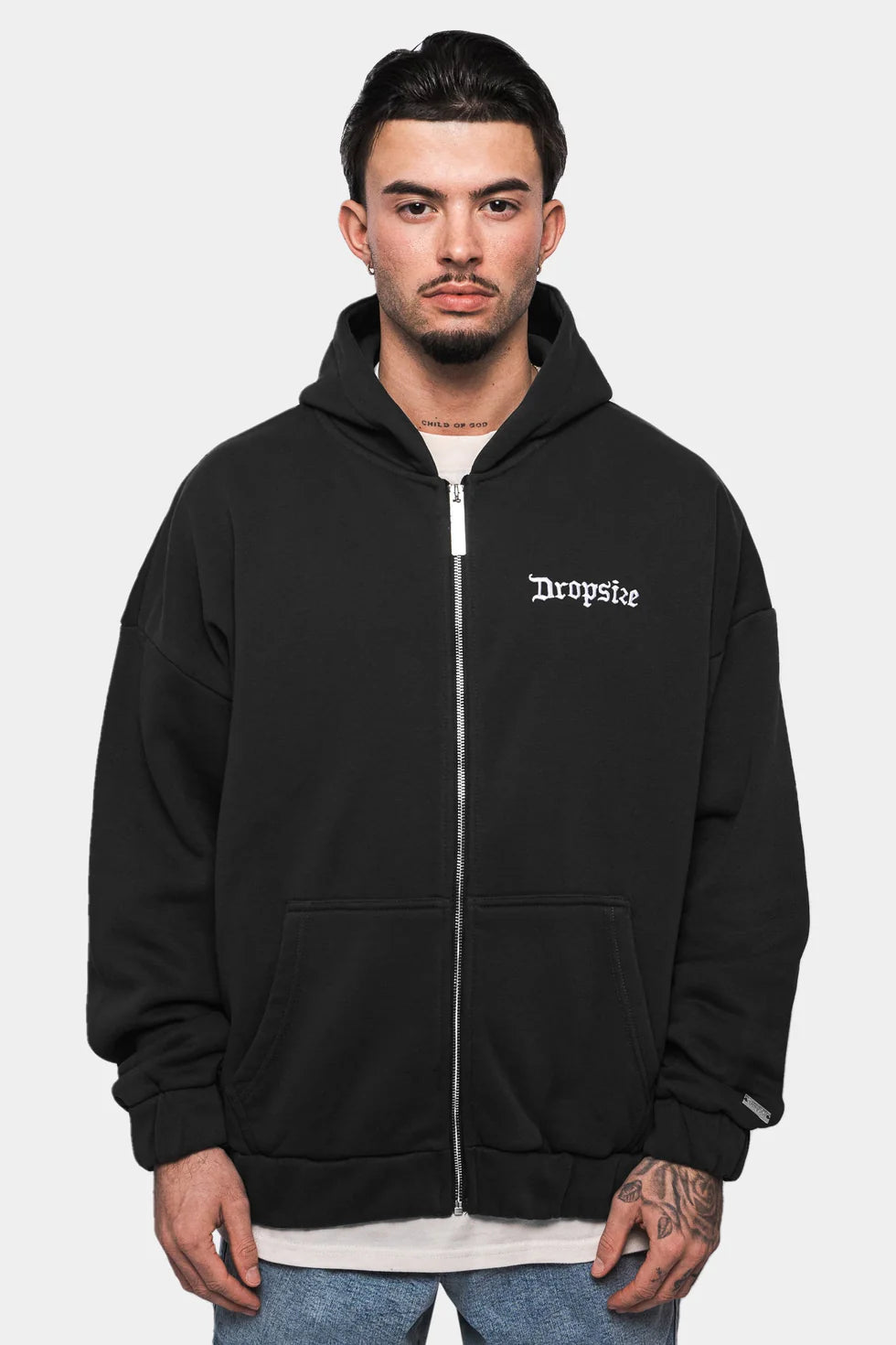 H12_SUPER HEAVY OVERSIZE BLANK ZIP HOODIE WASHED BLACK