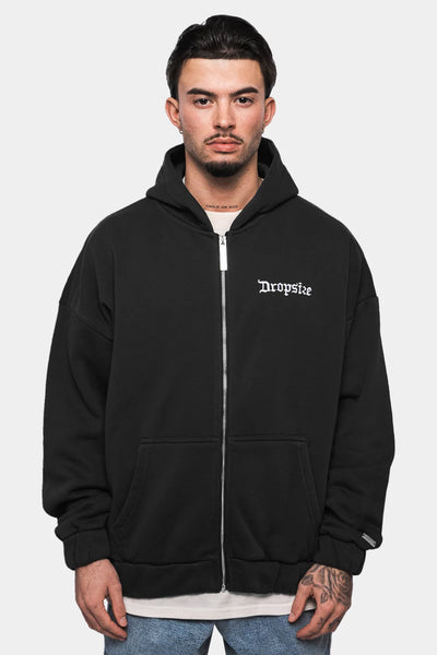 H12_SUPER HEAVY OVERSIZE BLANK ZIP HOODIE WASHED BLACK