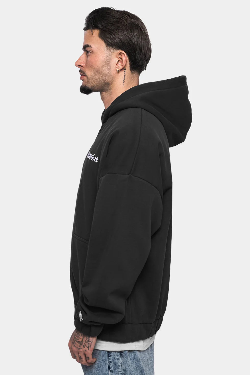H12_SUPER HEAVY OVERSIZE BLANK ZIP HOODIE WASHED BLACK