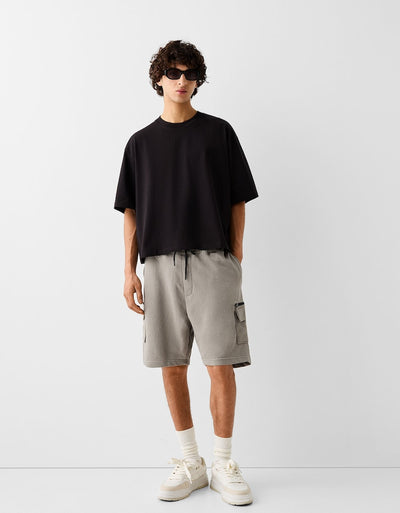 Bershka plush Cargo bermuda Shorts Gray