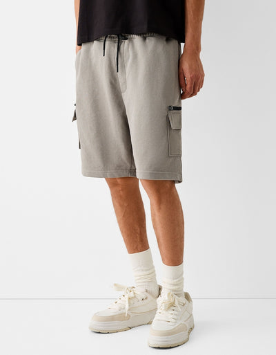 Bershka plush Cargo bermuda Shorts Gray
