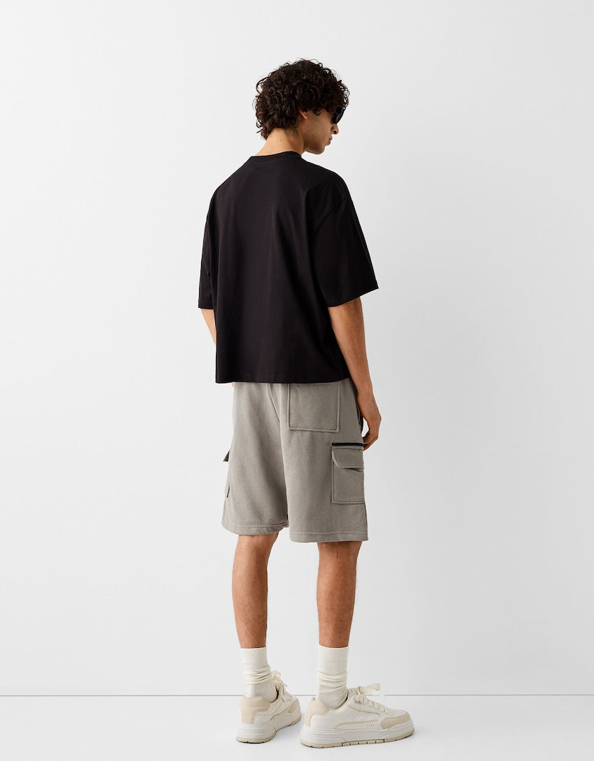 Bershka plush Cargo bermuda Shorts Gray – Exportify