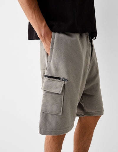 Bershka plush Cargo bermuda Shorts Gray