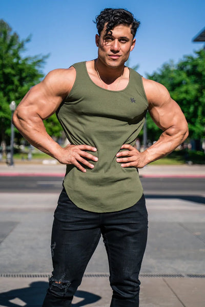 314 Scoop Bottom Ribbed Tank Olive