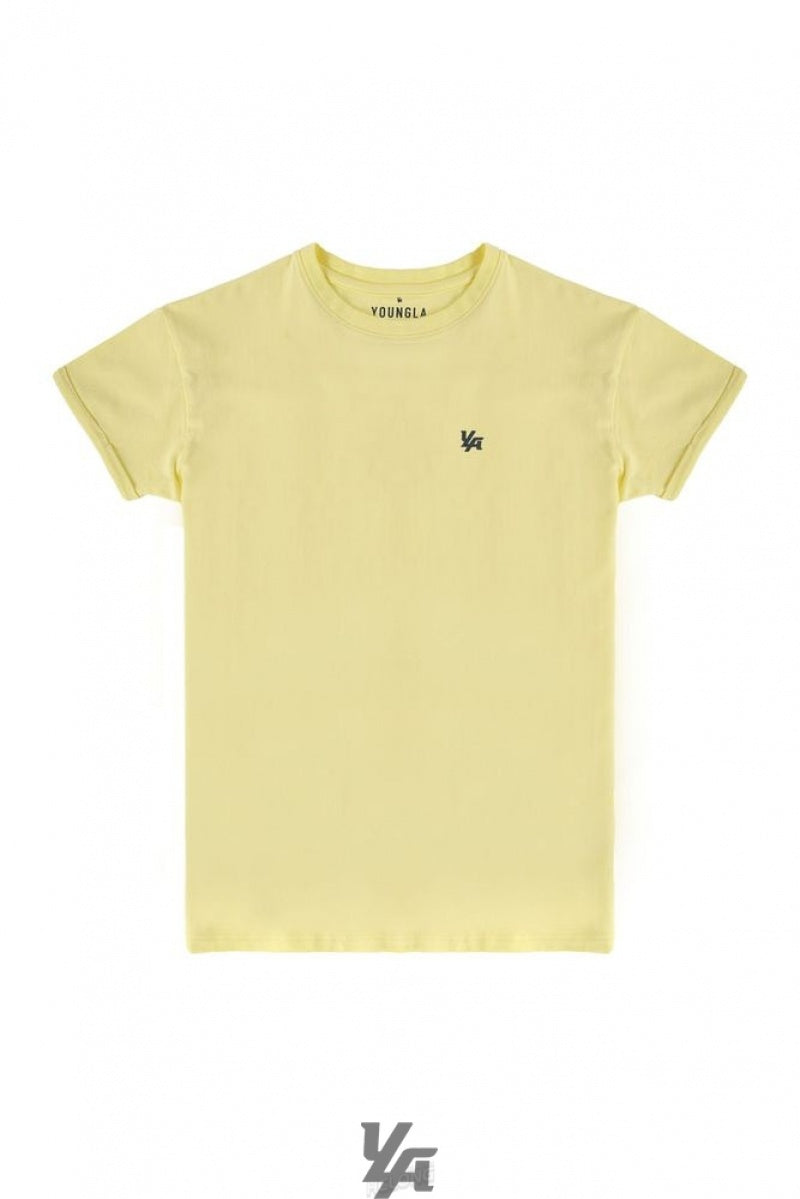 YoungLA 425 Rolled Cuff Straight Bottom Tees Pastel Yellow | JW28-53749