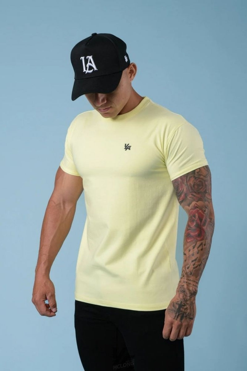 YoungLA 425 Rolled Cuff Straight Bottom Tees Pastel Yellow | JW28-53749