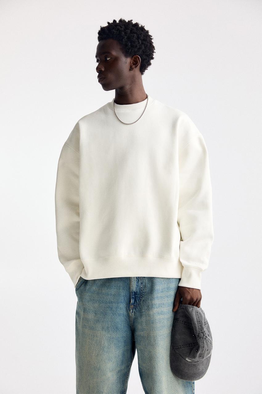 Pull & Bear Basic round neck sweatshirt Off White