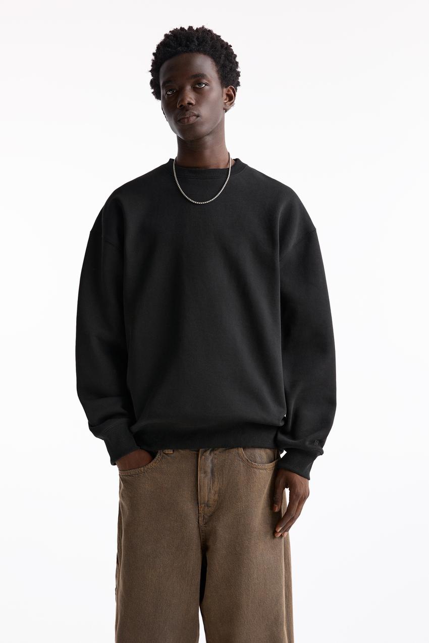Pull & Bear Basic round neck sweatshirt Black