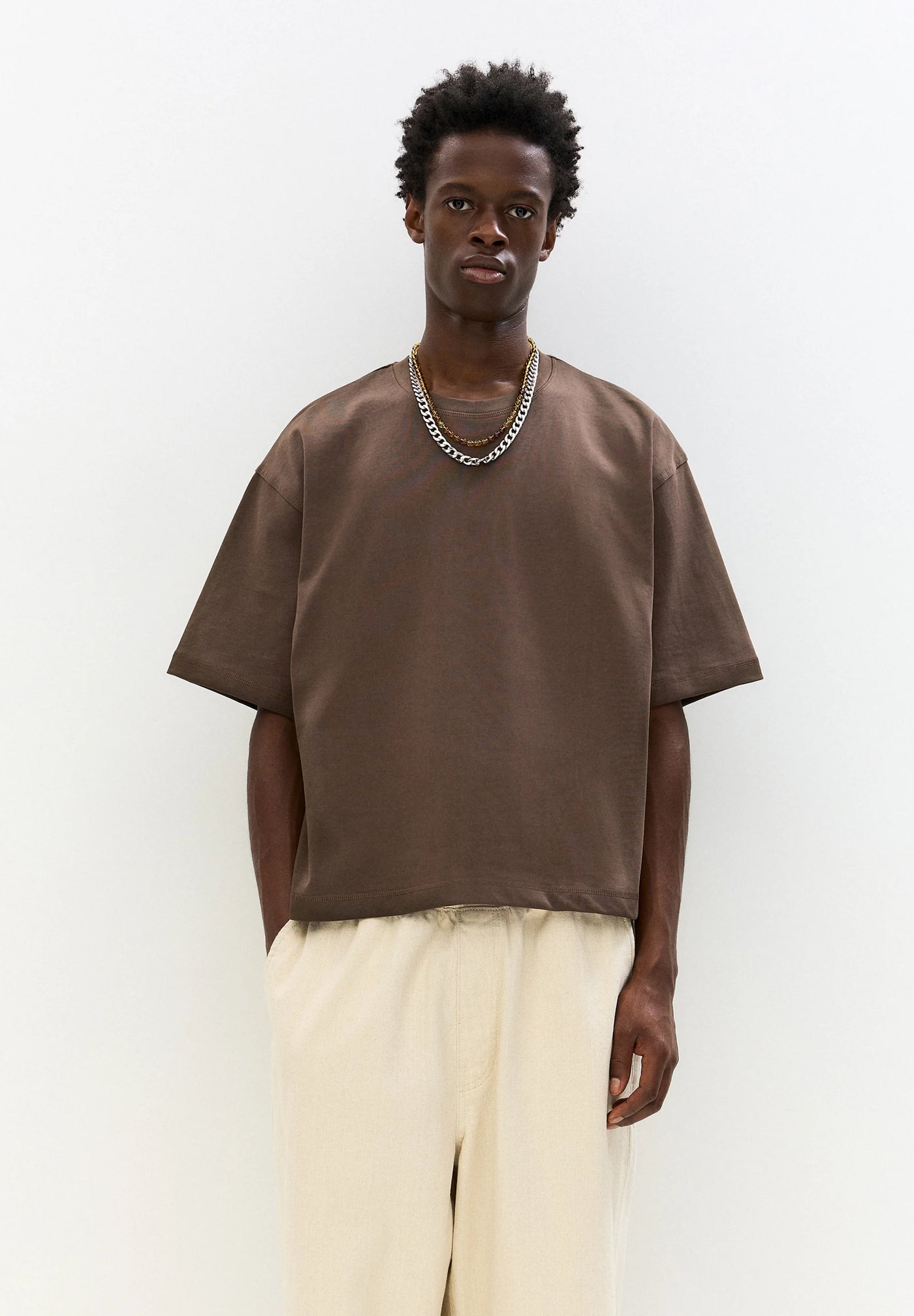 Pull & Bear CROPPED  Basic T-shirt  dark brown