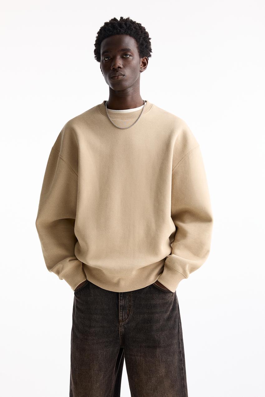 Pull & Bear Basic round neck sweatshirt Ecru