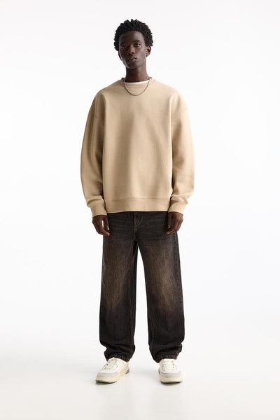 Pull & Bear Basic round neck sweatshirt Ecru