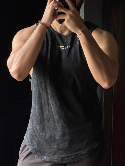 Black-Acid Wash YoungLA Cut Off Tank Wavy