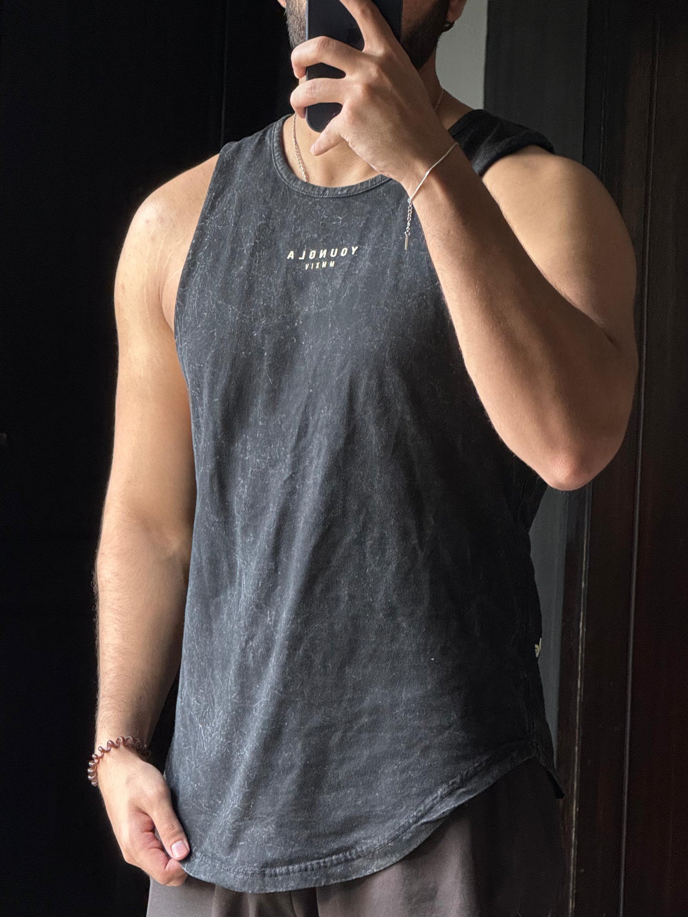 Black-Acid Wash YoungLA Cut Off Tank Wavy