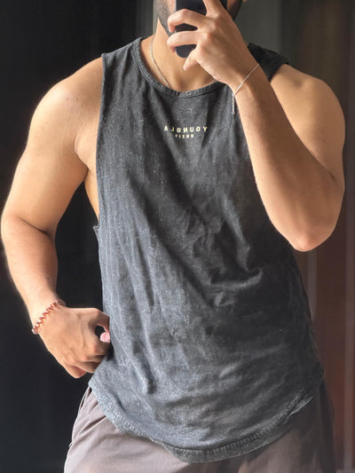 Black-Acid Wash YoungLA Cut Off Tank Wavy
