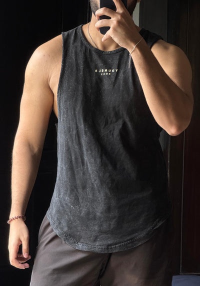 Black-Acid Wash YoungLA Cut Off Tank Wavy