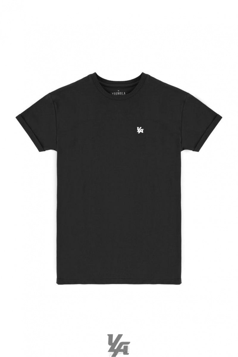 YoungLA 425 Rolled Cuff Straight Bottom Tees Black | JW28-53749