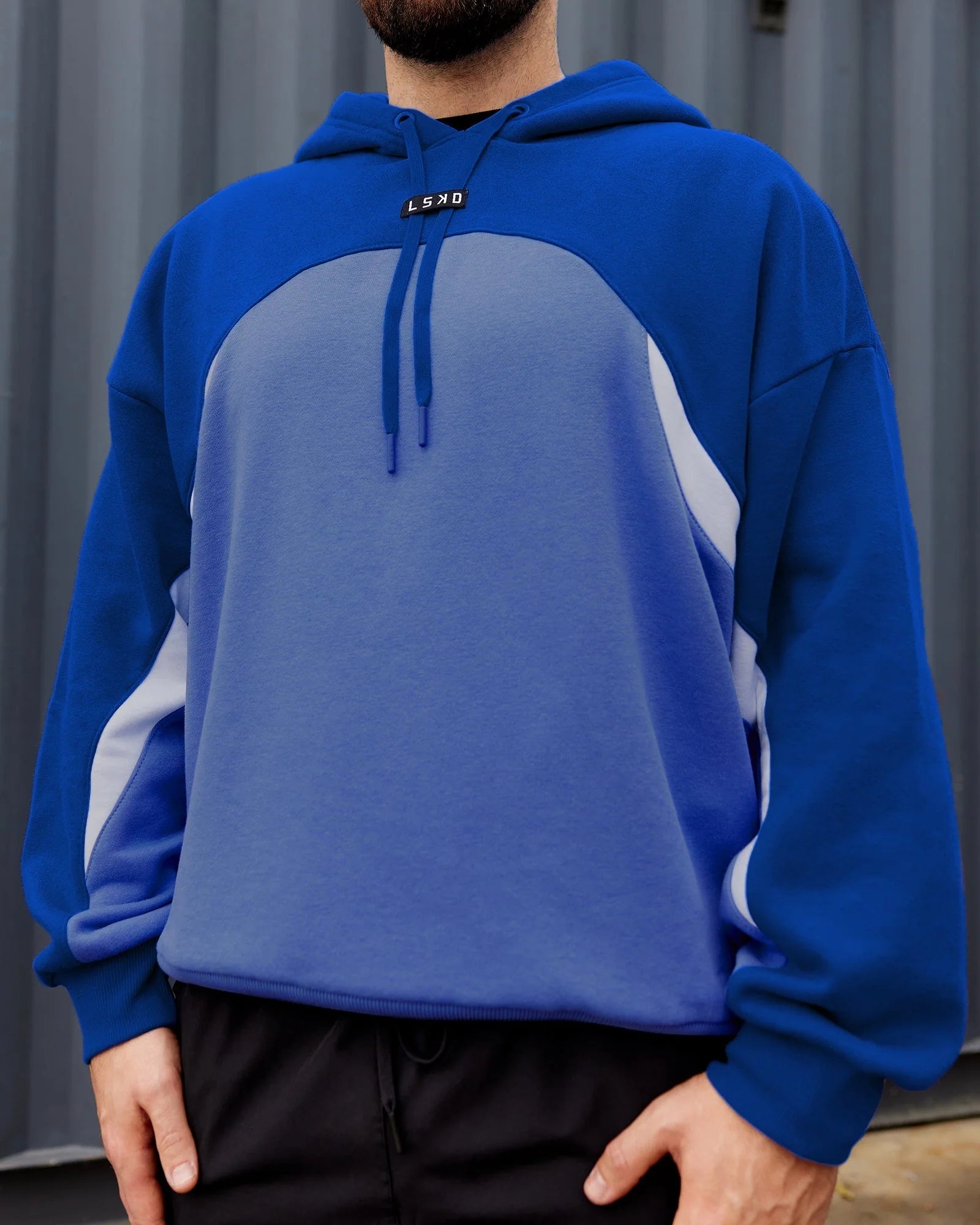 h 96 Unisex Y2K Concept Panel Hoodie Power Cobalt-White