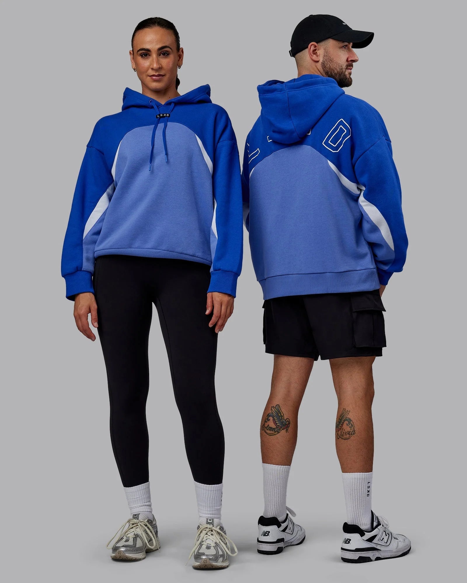h 96 Unisex Y2K Concept Panel Hoodie Power Cobalt-White